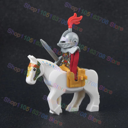MOC Medieval Military Crusader Knight Building Blocks Castle Army Soldier Figure Horse Mount Shield Sword Accessories Bricks Toy
