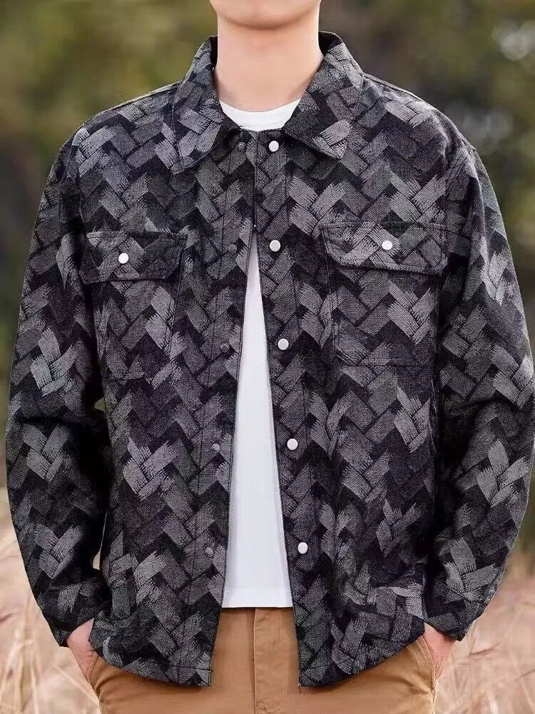 Men's Denim Shirt New Spring Summer Fashion Breathable Cotton Blend Jacquard Pattern Long Sleeve Top Street Urban Commuter Wear