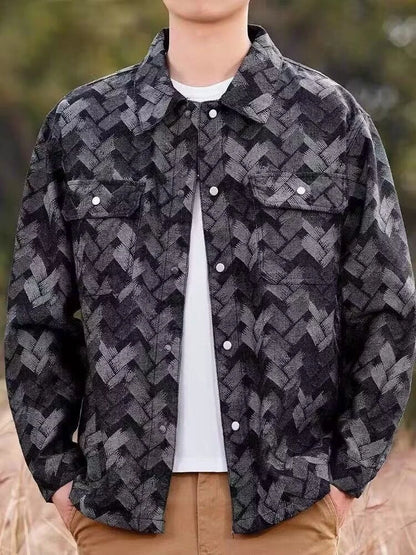 Men's Denim Shirt New Spring Summer Fashion Breathable Cotton Blend Jacquard Pattern Long Sleeve Top Street Urban Commuter Wear