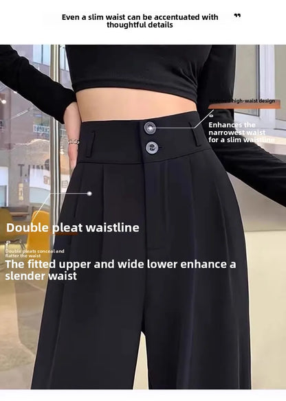 High Waist Straight Leg Suit Pants Women's Summer Thin Large Size Fat MM Hip Covering Slim Wide Leg Trousers Korean Style