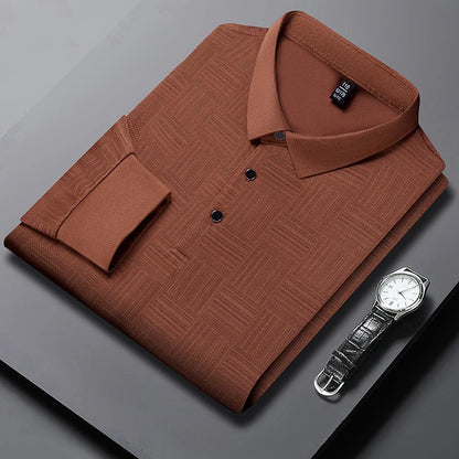 Spring Man Casual Turn-Collar Long-Sleeve T-Shirt Polo Shirt Half-Button Design Lapel Fashion Versatile Solid Color Men Clothing
