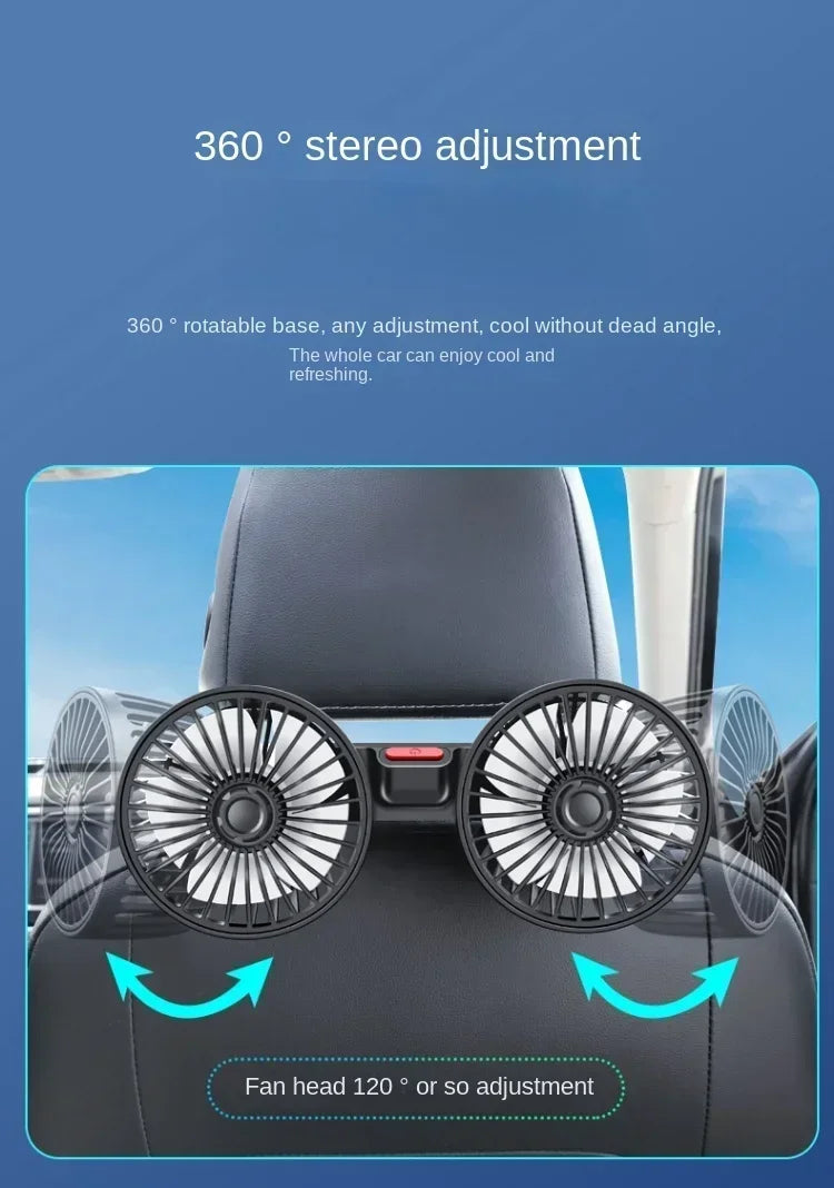 3-speed Car Seat Back Cooling Fan USB Charge Dual Head Fan 360 Degree Rotation Neck Cooler for Summer Car Accessories