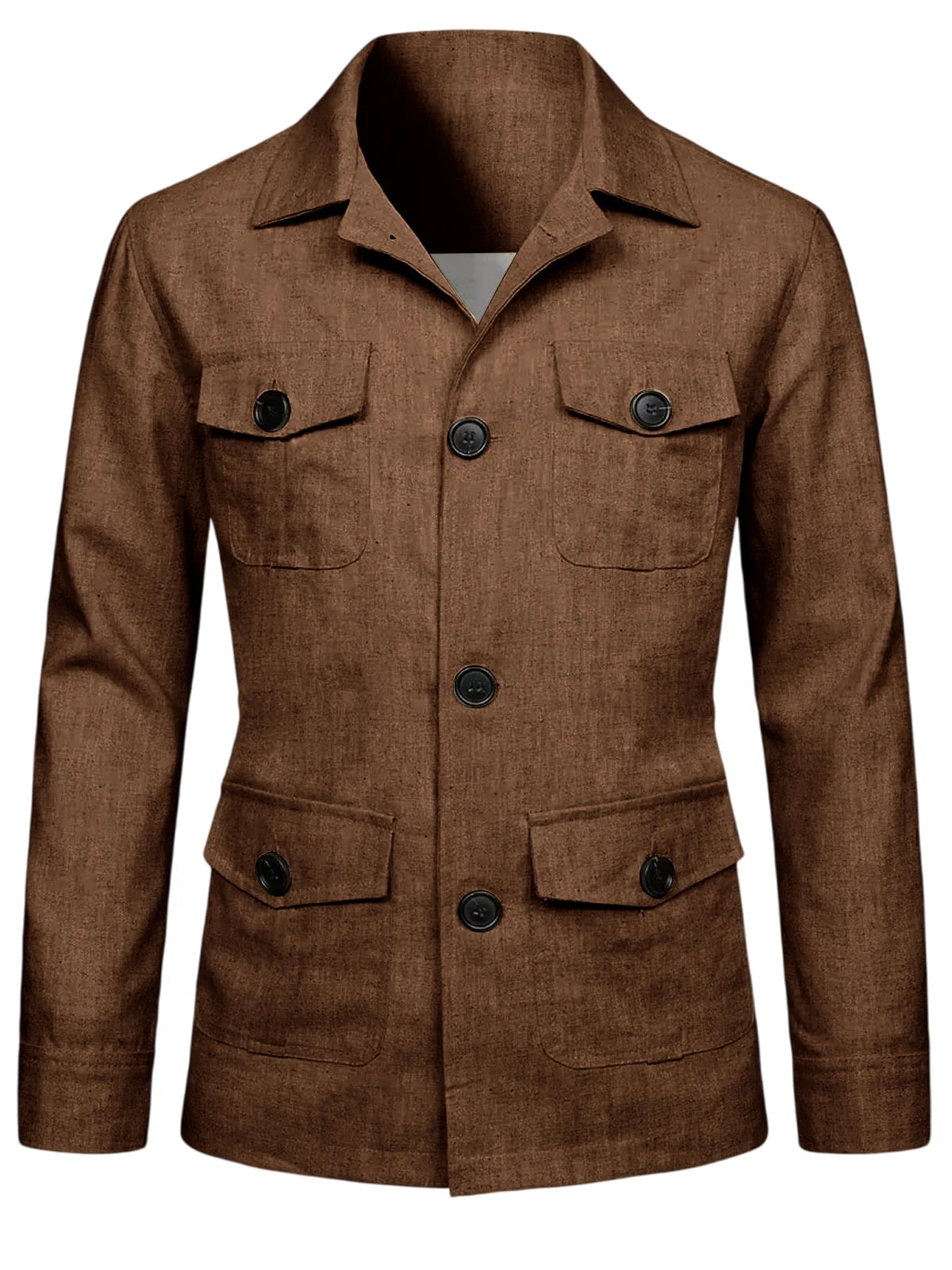 Men's Linen Blend Safari Jacket Retro British Style Multi-Pocket Workwear Coat Business Casual Suit Blazer for Spring Summer