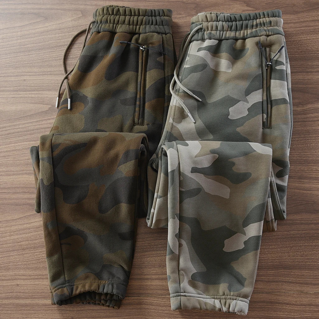 Autumn and Winter American Retro Thickened Velvet Camouflage Sweatpants Men's Fashion Drawstring Sports Casual Ankle-tied Pants