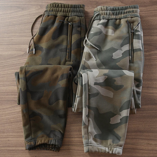 Autumn and Winter American Retro Thickened Velvet Camouflage Sweatpants Men's Fashion Drawstring Sports Casual Ankle-tied Pants