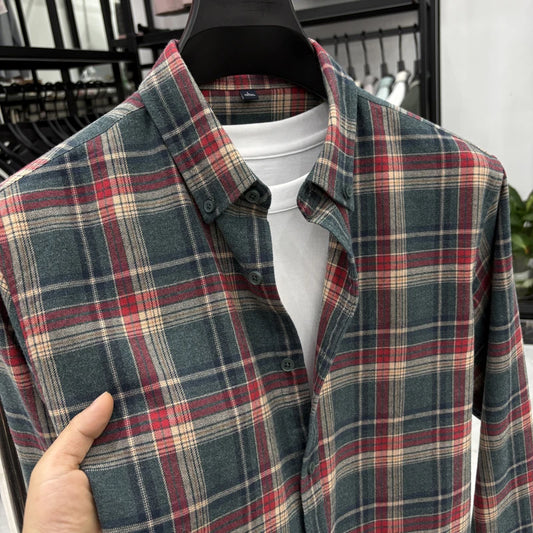 Cotton Plaid Shirt Men's Long Sleeved Spring New Loose Casual Jacket, Brushed and Iron Free Shirt Men's Clothing