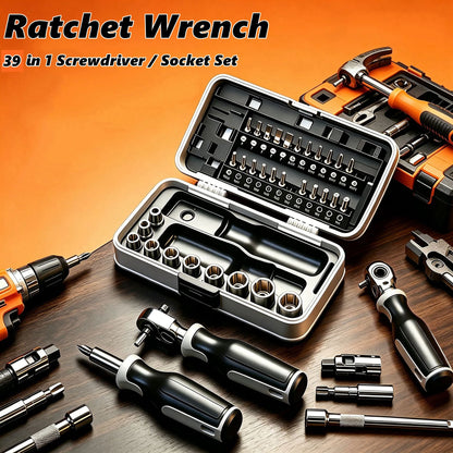 Socket Ratchet Wrench Set,Ratcheting Screwdriver Set,Ratchet Socket Bit Set CR-V Steel Multi-Function Repair Kit for Maintenance