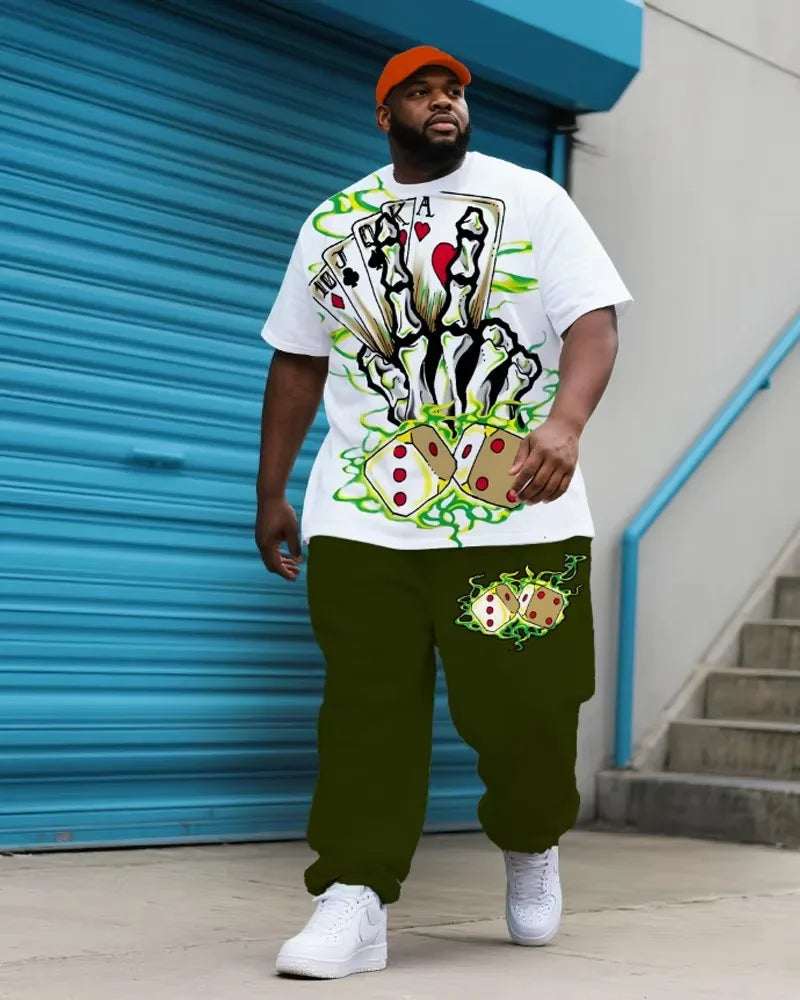 9XL Plus Size Men's Hip Hop Graffiti Lucky Sieve Graphic T-Shirt & Pants Set - Soft Breathable Streetwear Outfit