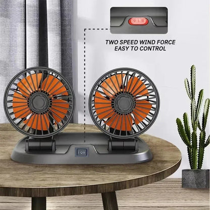 Car Adjustable 1/3 Head Air Fan Fan 2 Speed 360 Degree Rotation Silent Portable Car Cooling Fan For Home Desk Office&Car