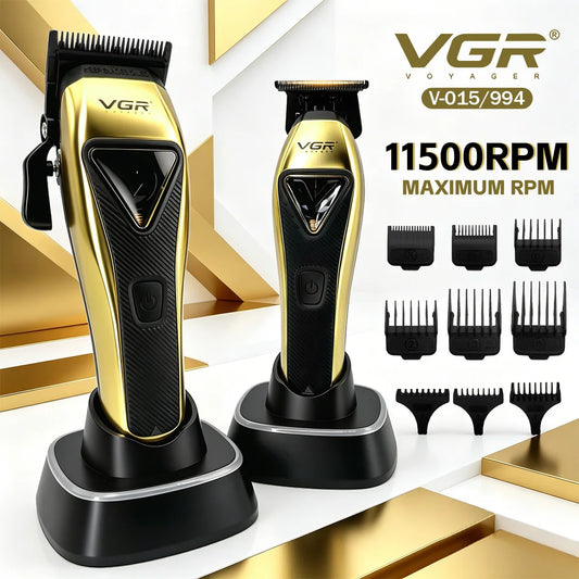 VGR Hair Trimmer Professional Hair Clippers Cordless Haircut Machine Vector Motor DLC Blade Metal Trimmer for Men V-015 V-994