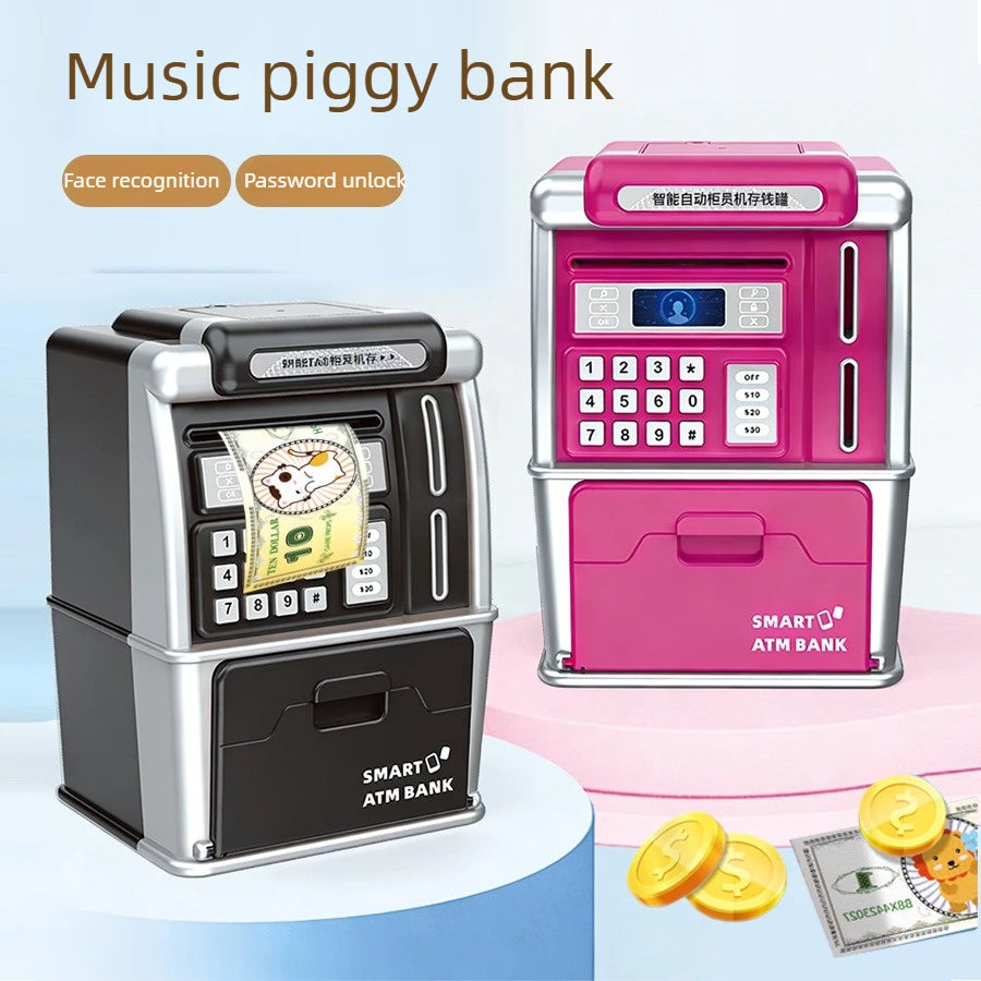 Children ATM Automatic Deposit Teller Machine Toy Smart Password Swipe Card Coin Saving Box Kid Electronic Piggy Bank with Music
