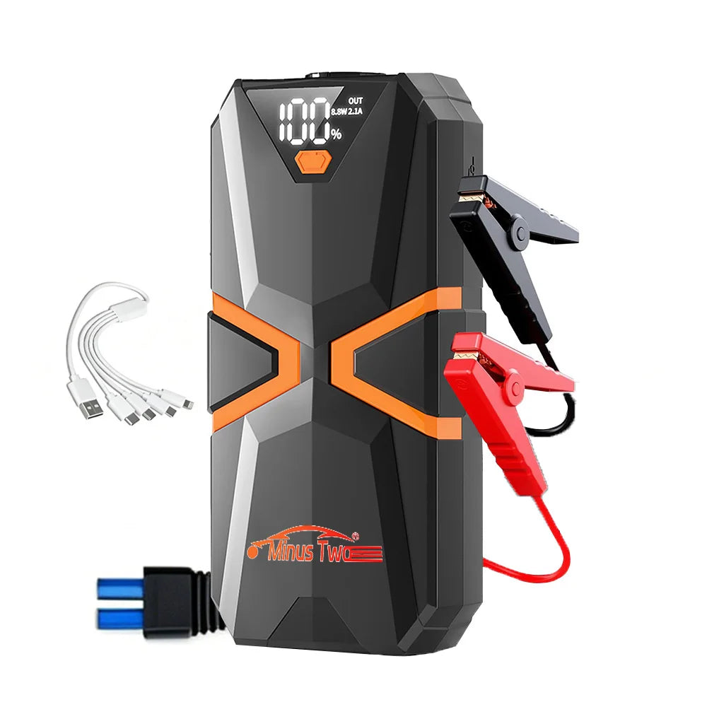 Portable 1000A Car Jump Starter & Air Compressor, Digital Tire Inflator, Emergency Power Bank with LED Flashlight for Vehicle