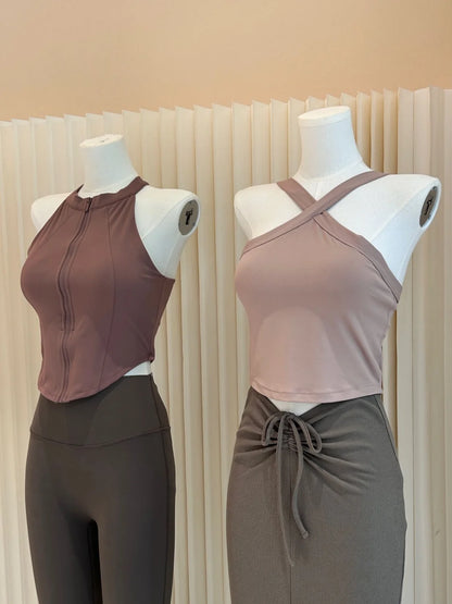 Women's Summer Sports Bra Top with Chest Pad Front Zipper Slim Fit Yoga Fitness Running Training Vest Comfortable Underwear