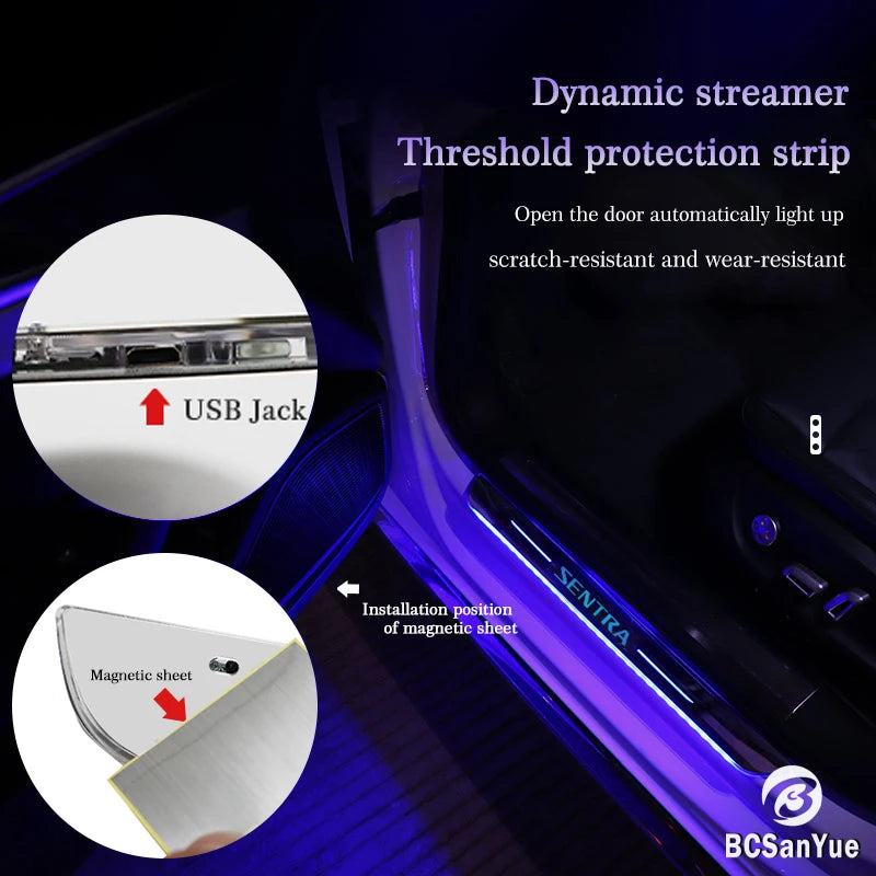 Customized Car Door Sill Light Logo for Nissan Sentra Projector Lamp USB Power Moving LED Welcome Pedal Car Scuff Plate Pedal