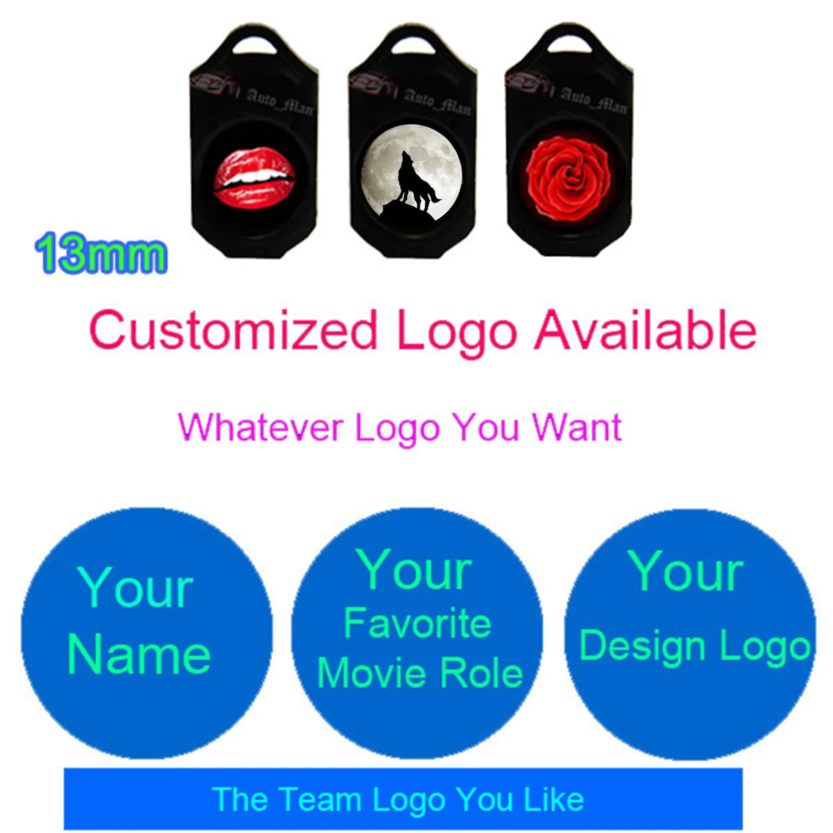 2Pcs Your Customized Logo 13mm Films for Car Door Wireless Cigarette Logo Light & Projector Logo Light