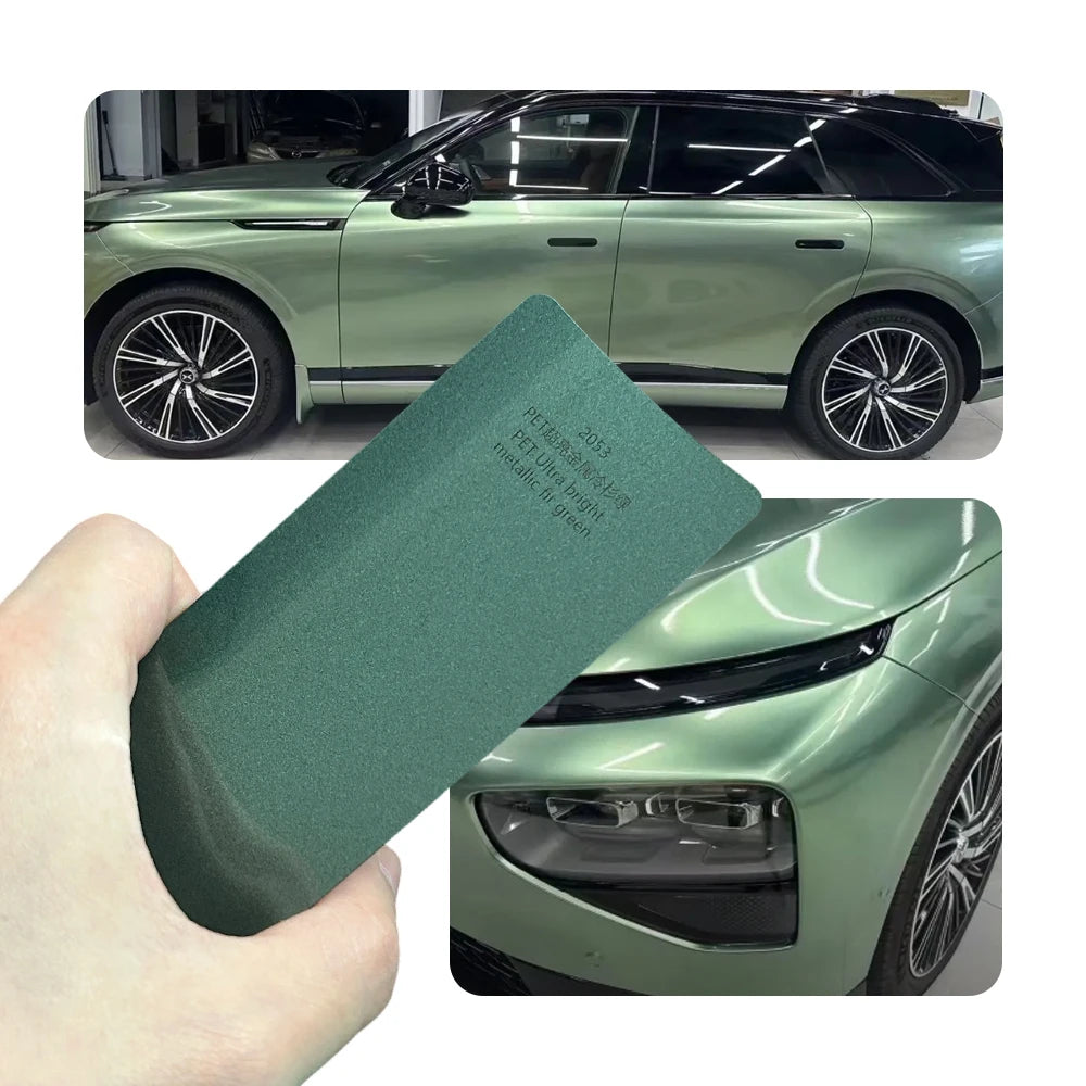 Super Bright Metallic Fir Green Full Car Wrap Vinyl PVC PET Auto Body Sticker Color Changing Film Roll Paint Protection 1.52X18M