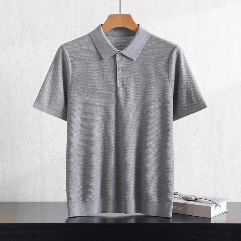 Summer new business casual short-sleeved men's POLO collar 100% Lyocell T-shirt knitted plus size youth sweater