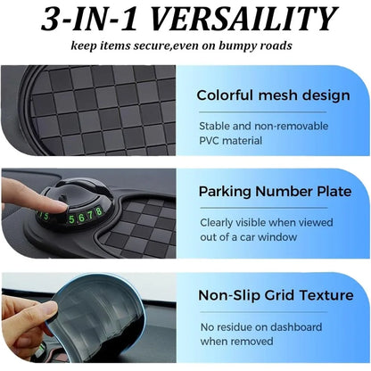 Car Anti-Slip Mat, Rotatable Anti Skid Car Dashboard Pad with Temporary Parking Numbe, Car Anti Slip Mat Phone Holder