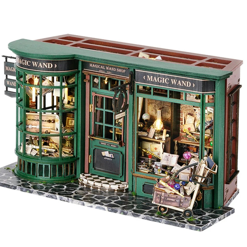 Magical House Wooden Miniature Doll House Magic Shop DIY Dollhouse Kit With Furniture Retro Home Model Toys For Xmas Gifts