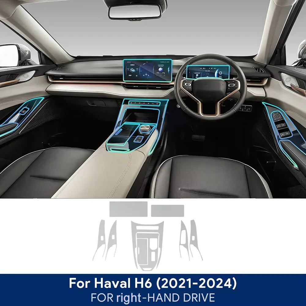 For Haval H6 3rd Gen 2021-2024 Car Center Console Navigation Dashboard Gear Door Window Panel Interior Film Tpu Transparent LHD