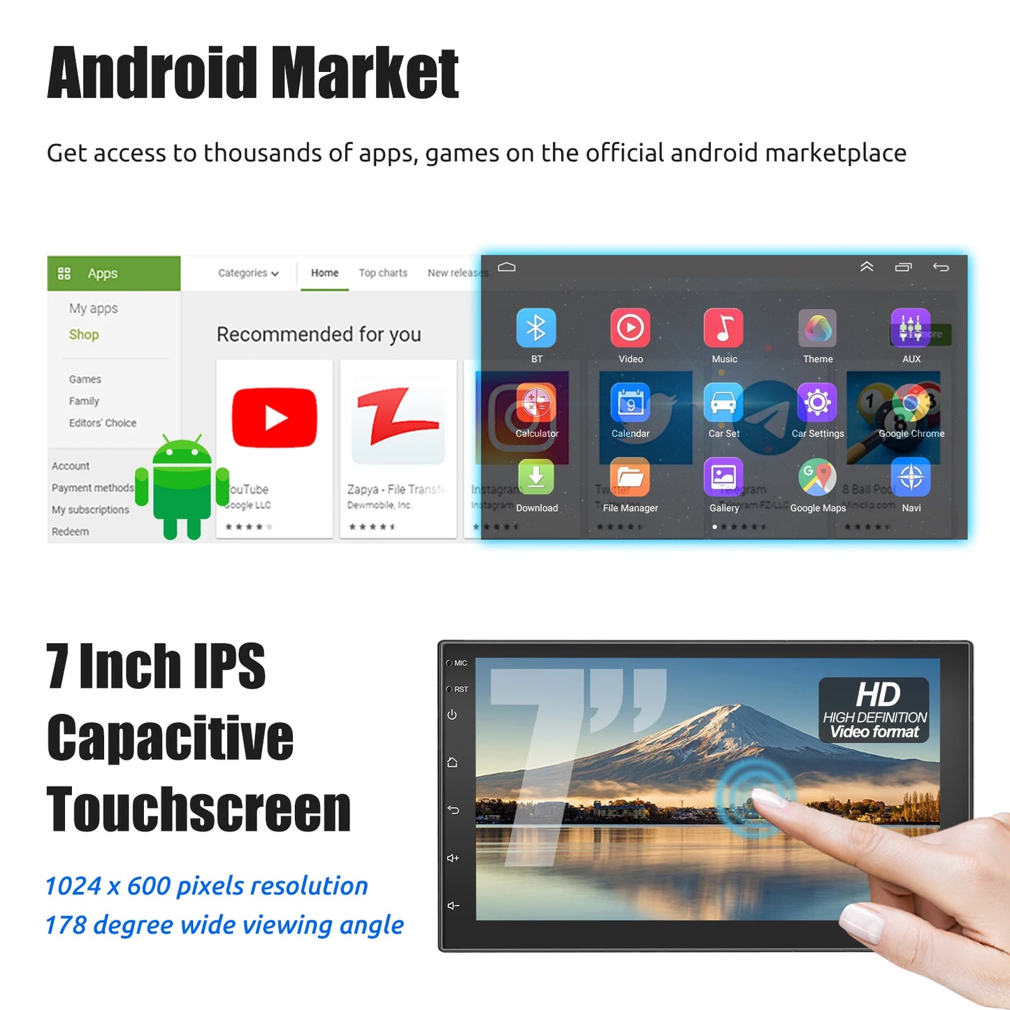 ESSGOO 7"/9"/10“ 2 DIN Android 14 4+64G Car Stereo Carplay Android Auto GPS Navi Bluetooth FM RDS Radio WIFI Touchscreen ChatGPT