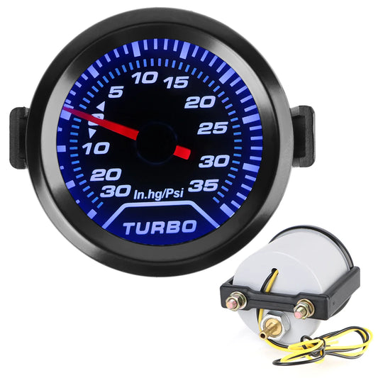 Turbo Boost Meter Racing Car Modification Universal Turbo Pressure Gauge 2" 52mm Smoke Lens 12V 35Psi White LED Backlight