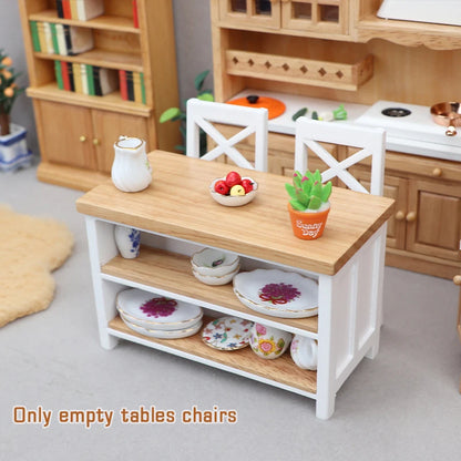 1Set 1:12 Dollhouse Miniature Dining Table Chair Bar Counter Model Furniture Decor Toy For Doll House Restaurant Accessories