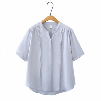 Slimming Short Sleeve Shirt for plus Size Women Stylish French Style Loose Fit Summer Top Single Button Closure Regular Length