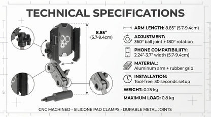 For Tank 500 Car Phone Holder, Car A-Pillar Fixed Phone Holder 360° Rotatable Aluminum Alloy Arm Anti-Shake Phone Stand Base