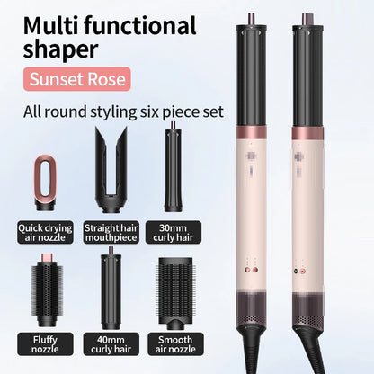Professional 6 in 1 Cold Hot Air Styling Brush Hair Dryer Curling Iron Straightener Flat Iron 1700W Fast Dry Voluminous Waves