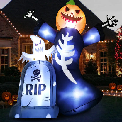 5/8FT Inflatable Halloween Decor Tombstone Ghost Pumpkin Skull Decoration Outdoor Horror House Yard Garden Props Halloween Party