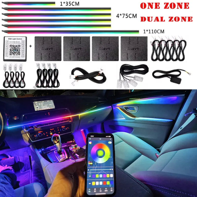 6/14/18 in 1 Led Acrylic Car Ambient Light RGB 64 213 Color Symphony Acrylic APP Streamer Rainbow Atmosphere Lamp Kit Dual Zone