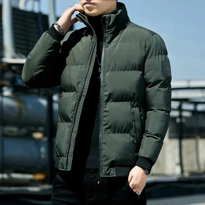 New  Men's Casual Cotton-padded Coat Winter Warm Thickened Solid Color Jacket Stand Collar Trendy Korean Style Fit Padded Jacket