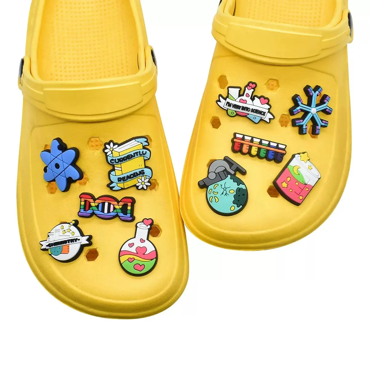 24-100Pcs Mix Test Tube Beaker Shoes Buckle Charms Science Magic PVC Clog Decorations DIY Children Backpack
