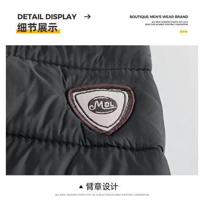 Men's Solid Color High Collar Parkas Zipper Pocket Puffer Jacket Man Autumn Winter Warm Thick Parka Coat Padded Overcoat for Men
