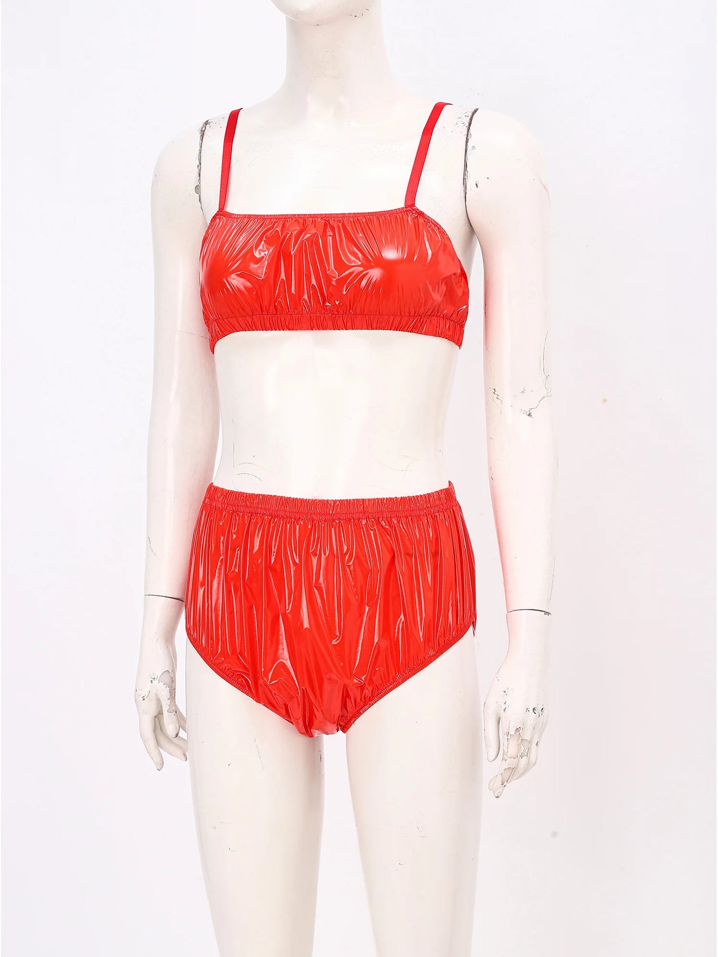 Women Waterproof Swimsuit Bikini Lingerie Set Swimwear Nightwear Clubwear Bra Top with Shorts for Beach Pool Party Sunbathing