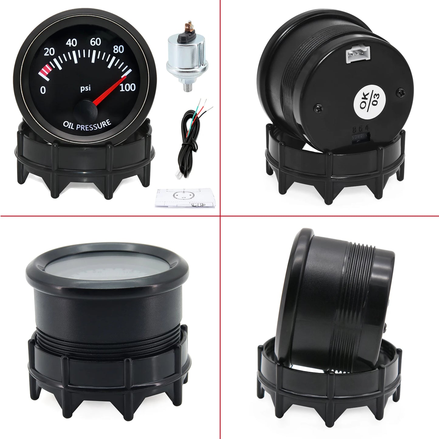 2'' 52mm Racing Car Indicator Water Temp Gauge Oil Temp Meter Voltmeter Oil Press Vacuum Boost Air Fuel Ratio EGT Instrument