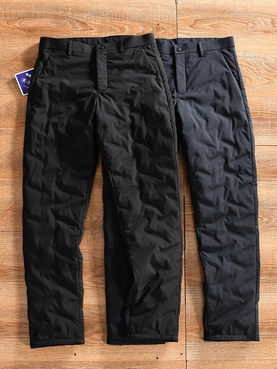 Thickened Duck down Men's Casual Straight Leg down Pants Winter Business Leisure Youth Popular Long Pants Polyester Fiber