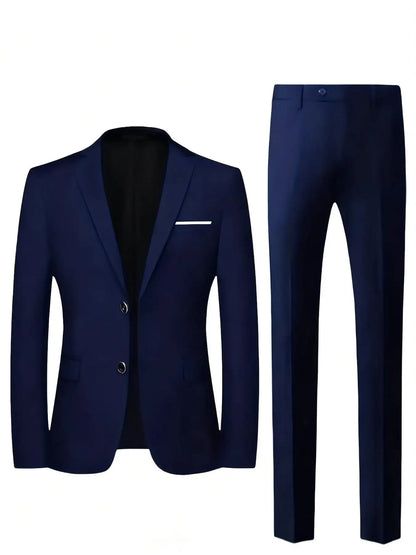 Men's Burgundy 2-Piece Suit Set (Blazer + Trousers Only, No Vest Included),Slim Fit Formal Business Wedding Party Jacket & Pants