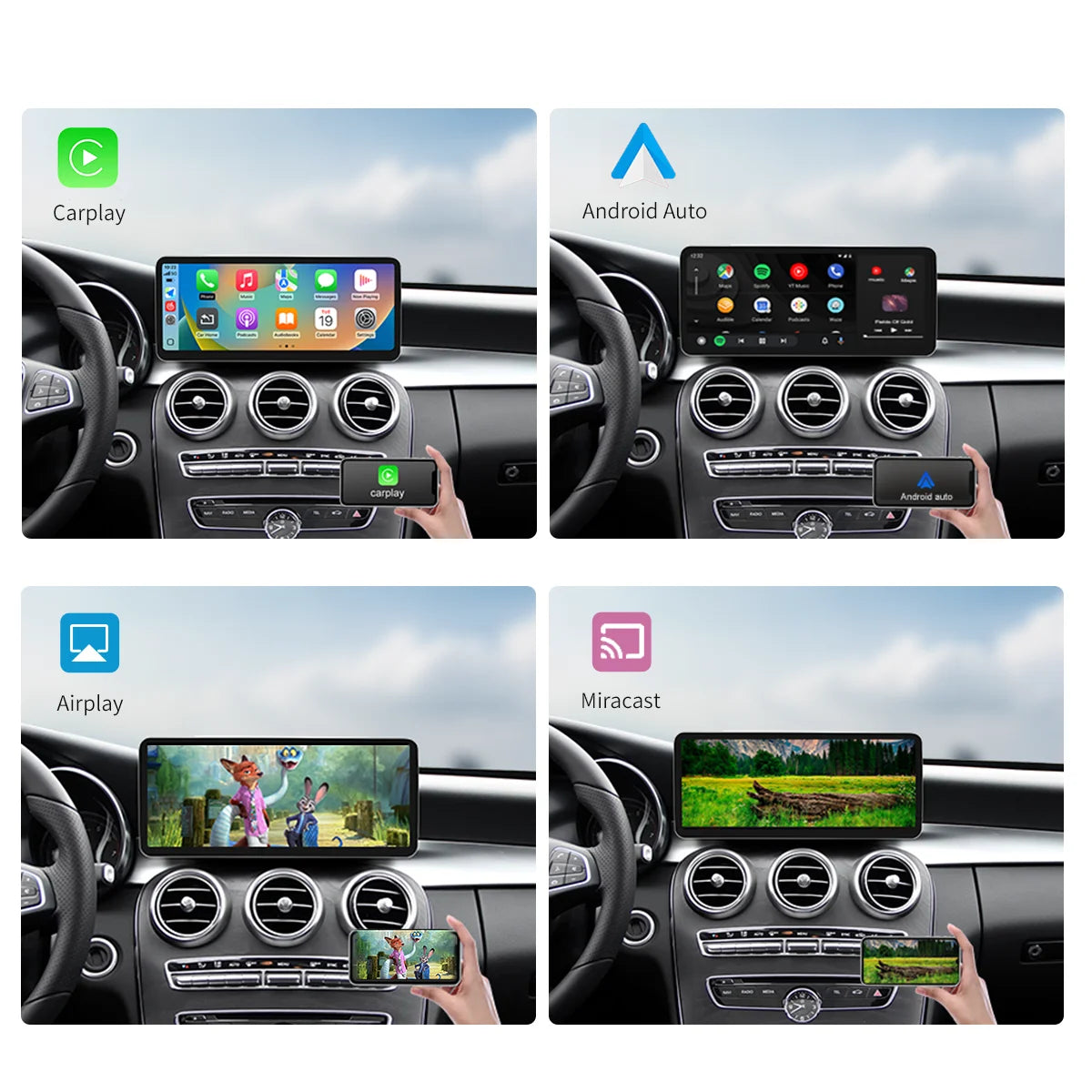 2400×900 12.3“ Ultra-thin Multimedia Touchscreen Wireless CarPlay Android Auto For Mercedes-Benz W205 X253 GLC C Class W447 BT