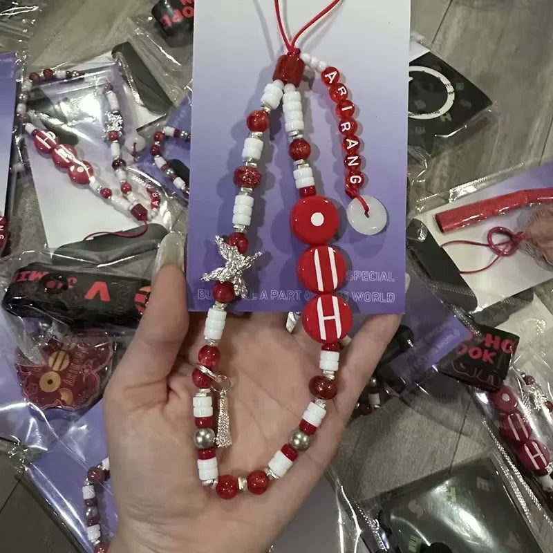 RJINHIT ARIRANG Crossbody Lanyard Adjustable Shoulder Strap Kpop Light Stick Card Holder Bead Chain Fan Concert Merch Gifts