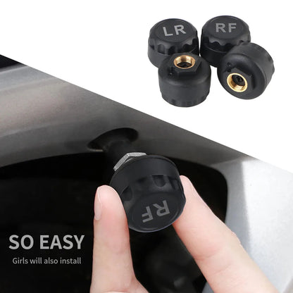 12V Cigar Lighter Adapter TPMS Car Tire Pressure Monitoring System With Digital Voltmeter USB Charger 3.0 Port 4pcs TPMS Sensors