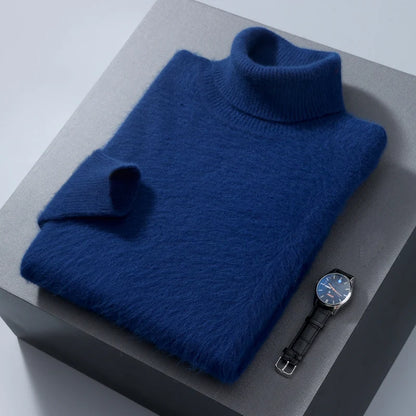 Autumn and Winter Men Loose Turtleneck 100% Mink Cashmere Sweater Men's Casual Thermal Pullover Solid Color Knit Plus-Size Top
