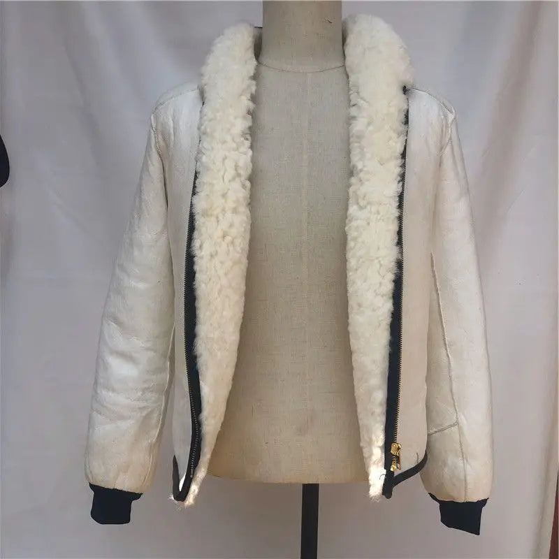 Winter Real Sheepskin Jacket Men Women Sheepskin Fur Coat Long Sleeve Coat Warm Thickened Outerwear Cashmere Clothing Zipper