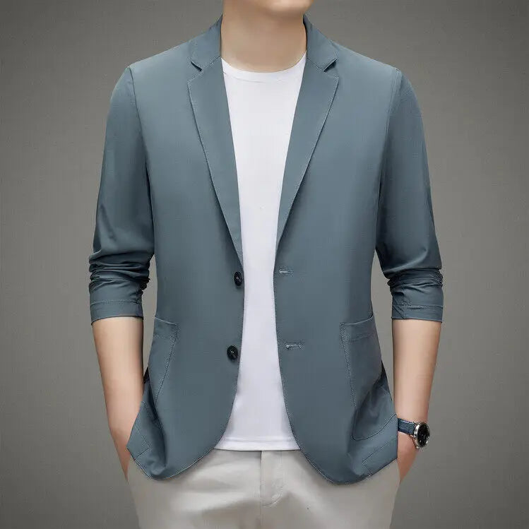 Men's Summer Thin Ice Silk Blazer Sunscreen Casual Jacket Lightweight Breathable Spring Summer Outerwear Single Suit Coat Top