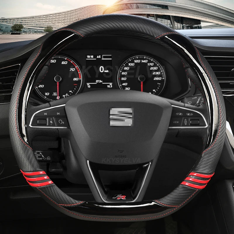 Carbon Fibre Car Steering Wheel Cover For Seat Leon 5F Mk3 2013-2022 Ibiza 6J 2022 Tarraco Arona Ateca Alhambra Auto Accessories