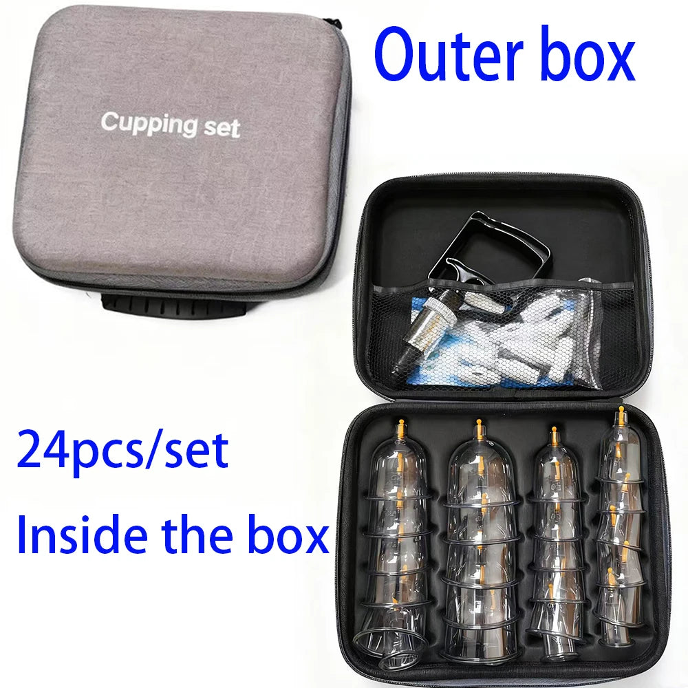 24/12Pcs Cupping Relaxation Set: Cupping Cups in Various Sizes, a Manual Pump, and a Detailed Guide Cupping Set for Massage