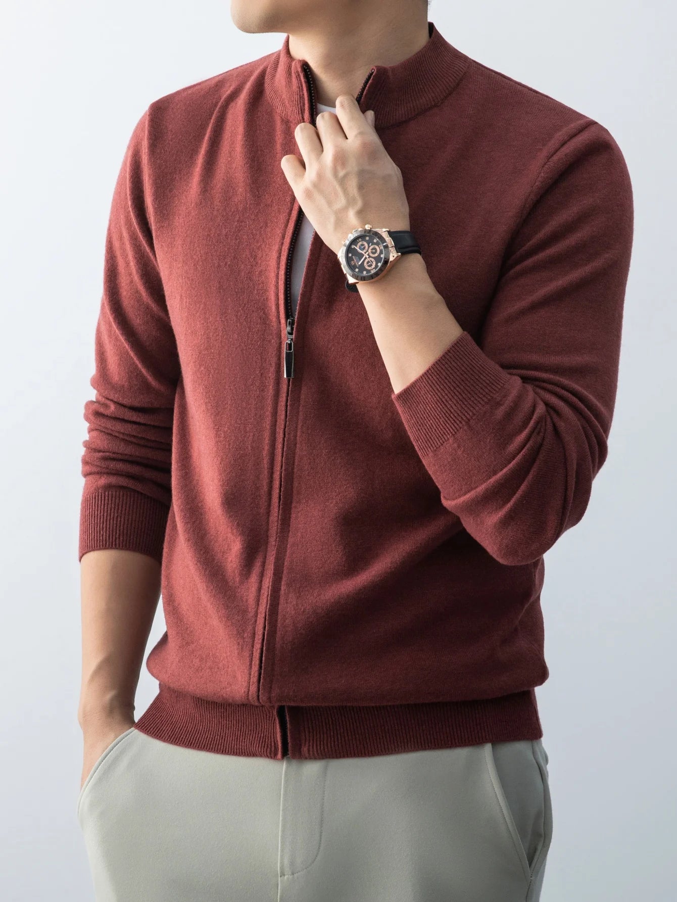 Wool Knitted Cardigan Men's 2026 New Spring and Autumn Fashion Stand-up Collar Top Casual Zipper Sweater Business Casual Jacket