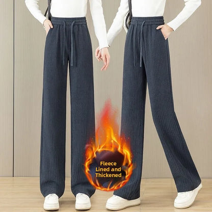 High Waist Thickened Fleece Women's Loose Pants Straight Leg Casual Trousers Korean Style Commute Fashion plus Size Ladies