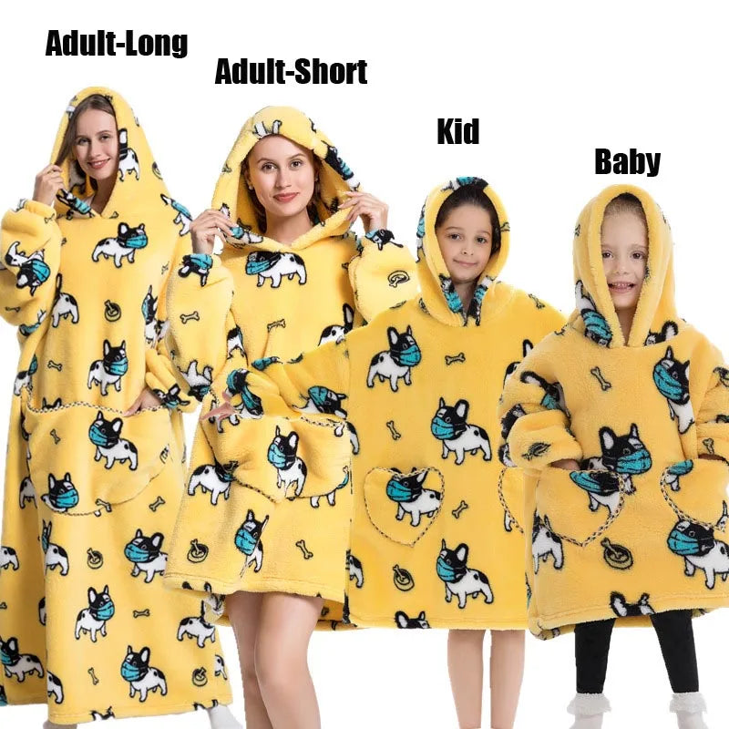 Halloween Family Matching Blanket Hoodies Women Cartoon Bear Dinosaur Sweatshirts Adult Oversized Warm Pullover Winter Clothes